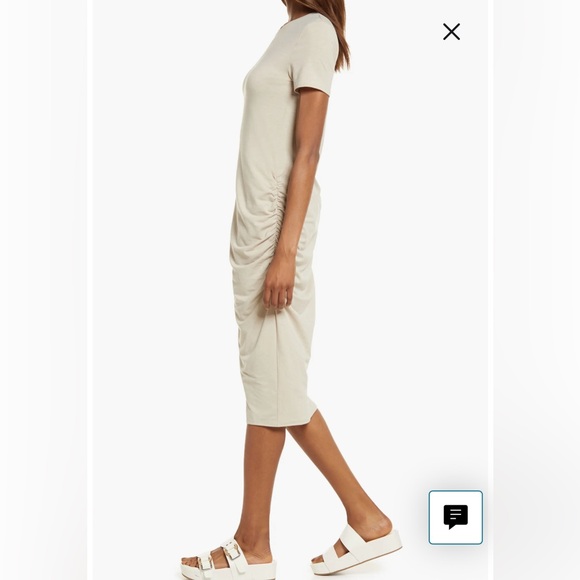 NWOT Treasure & Bond Side Ruched Beige Body-Con Dress - Medium - Picture 2 of 5